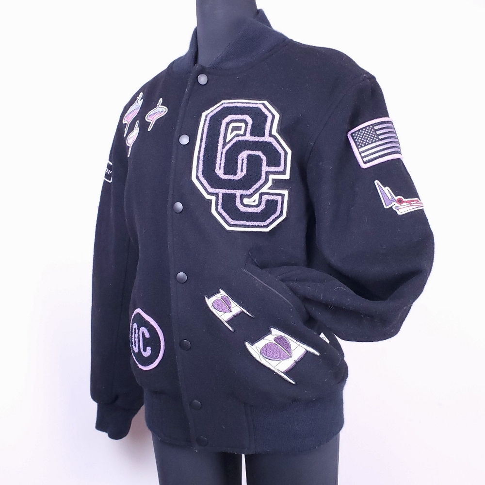 OPENING CEREMONY x Syd Mead black patch wool blend varsity jacket